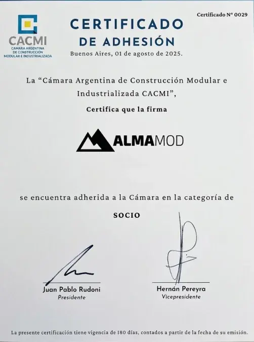 Certificado Cámara Argentina de Construcción Modular e Industrializada