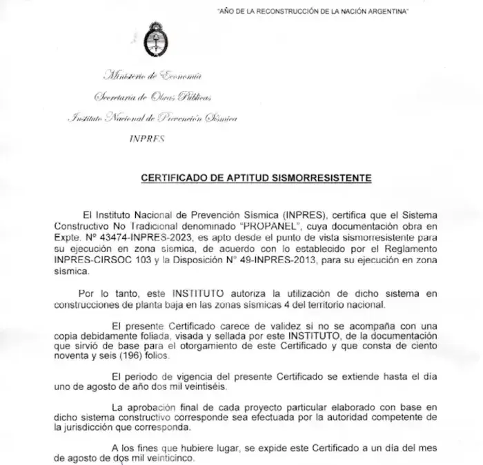 Certificado Certificado de Aptitud Sismorresistente
